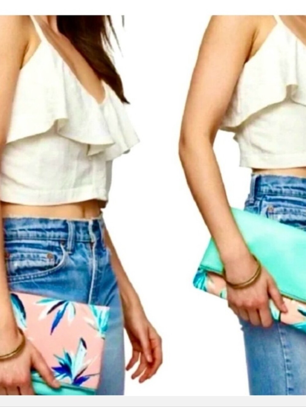 Anthropologie Mint and Pink Floral Envelope Clutch Reversible